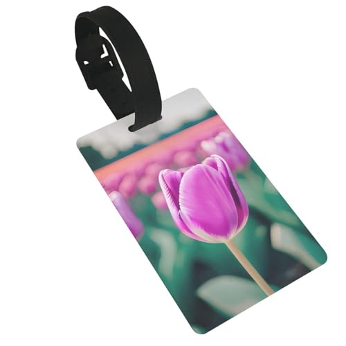 Wiederverwendbare Gepäckanhänger mit violettem Tulpenmuster, stilvolles Reise-Urlaubszubehör von njkhbolk