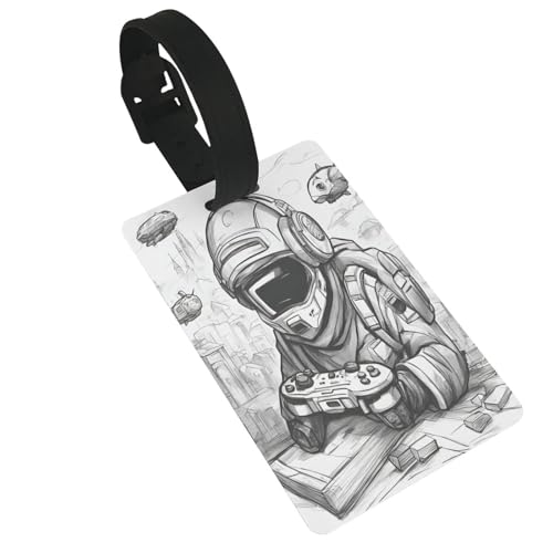 Wiederverwendbare monochrome Gepäckanhänger im Skizzen-Stil, Gaming-Druck, stilvolles Reise-Urlaubszubehör von njkhbolk
