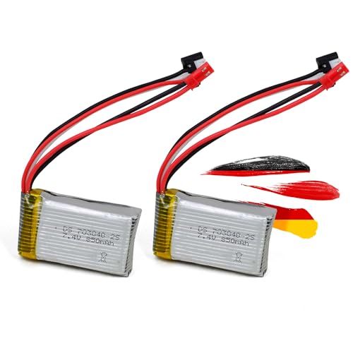 2er Set 7.4V 850-mAh 2S Li-Po Akku mit JST BEC Stecker, Langlebiger Lithium-Polymer Batterie f. Rc ferngesteuerte Quadcopter, Drohne U829-A U829-X X600-H X601H, Hubschrauber, Auto, Fahrzeug, Spielzeug von njoyn