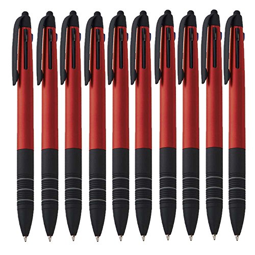 notrash2003 10er Set Dreifach Kugelschreiber drei Farben Blau Rot und Schwarz und Touchpen Eingabestift4in1 Schreibgerät (Rot) von noTrash2003