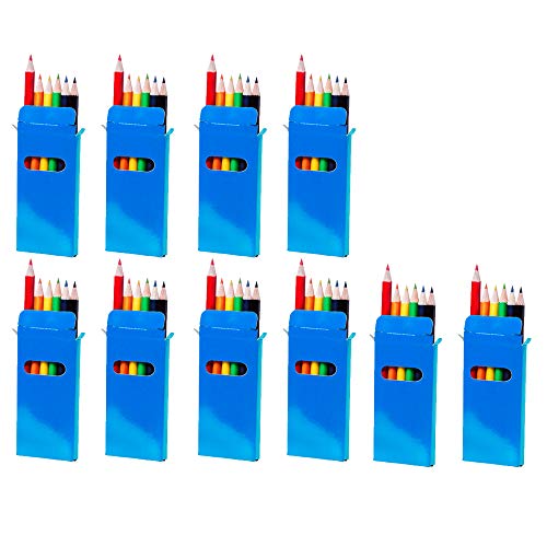 10er Set à 6 Buntstifte aus Holz in Schachtel aus glänzendem Karton für Überraschungstüten zum Kindergeburtstag, als Mal- und Buntstifte für Schule und Kita von notrash2003 (Blau) von noTrash2003