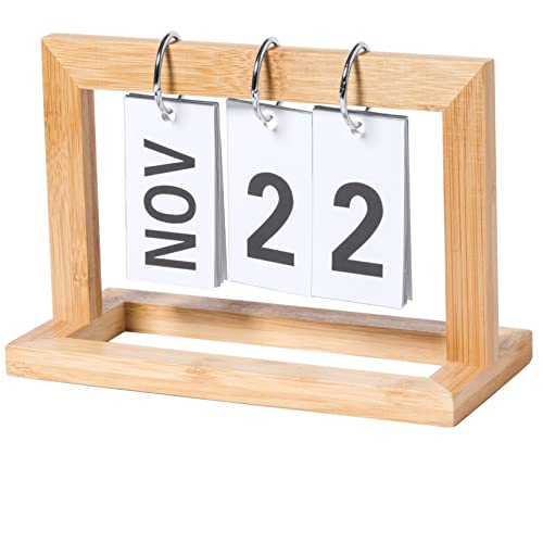 Ewiger Kalender zum Umklappen aus Bambus Holz - Tischkalender für Büro, Haushalt und Schreibtisch von noTrash2003