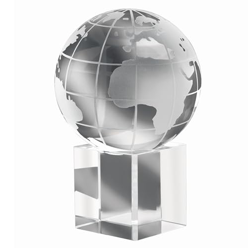 Massivglas Globus Erdkugel Weltkugel Briefbeschwerer Schreibtisch Gadget Kristallkugel mit Ständer in Geschenkbox auch als Prämie, Pokal Auszeichnung von noTrash2003