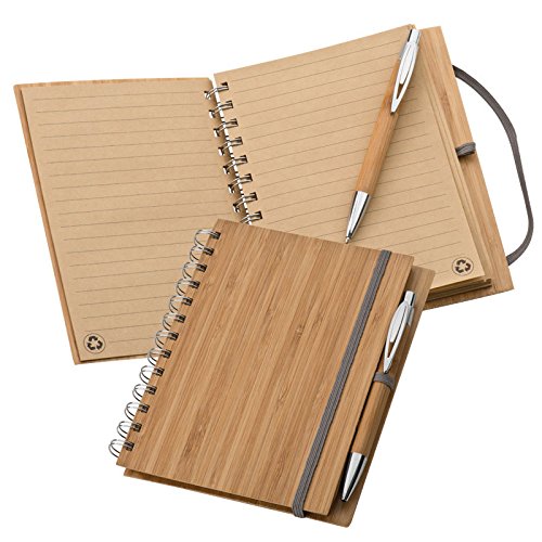 Notizbuch mit 140 Seiten ungebleichtem Recycling Papier im Bambus Cover mit Holzbleistift von noTrash2003
