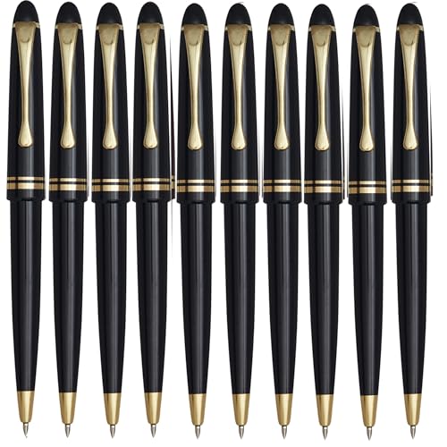 noTrash2003 10 Stück Klassischer Kugelschreiber im Vintage Style mit goldfarbenen Applikationen, Grossraummine, Blauschreibend in den Farben Weinrot, Schwarz, Navy (Schwarz) von noTrash2003