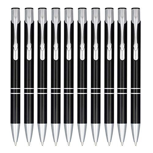 noTrash2003 10er Set Druckkugelschreiber aus eloxiertem Aluminium in vielen verschiedenen Farben mit Klickmechanismus (Schwarz) von noTrash2003
