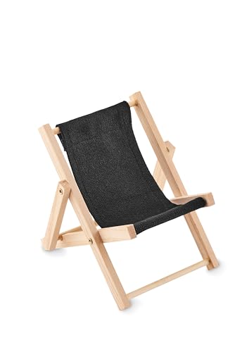 noTrash2003 Handyhalter Smartphone Ständer im Liegestuhl Design JETZT IN SCHWARZ Strandstuhl Strandliege Urlaubsfeeling am Schreibtisch Holz und Baumwolle (Schwarz) von noTrash2003