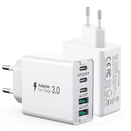 [2 Stück] USB C Ladegerät, 50W Multi USB C Ladestation, PD20W Schnellladegerät, Wandladegerät Type C Ladestecke, kompatibel mit iPhone 12/13/14/15/Samsung S24/S23/S22/Google/Tablet von nongxiang