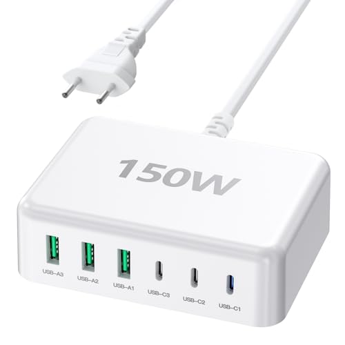 150w USB C Ladegerät Mehrfach, 6 in 1 GaN USBC Ladestation mit 65w Output Port für MacBook Pro/Air, Lenovo, HP, Laptop, USBA Netzteil Schnellladegerät mit QC3.0 für iPhone, Samsung, Google Pixel, iPad 150w USB C Ladegerät Mehrfach, 6 in 1 GaN USBC Ladestation mit 65w Output Port für MacBook Pro/Air, Lenovo, HP, Laptop, USBA Netzteil Schnellladegerät mit QC3.0 für iPhone, Samsung, Google Pixel, iPad von nongxiang
