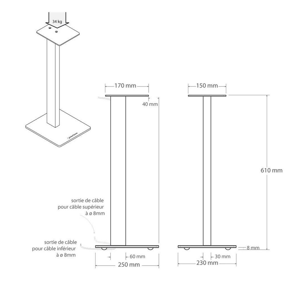 norstone ESSE 1 schwarz Glas/Stahl Lautsprecherständer, (belastbar bis 34kg, pulverbeschichtet, Höhe 61cm) von norstone