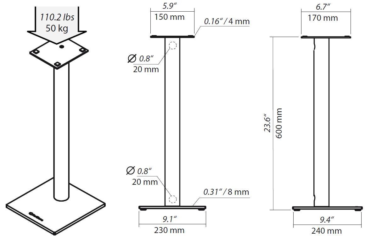 norstone NorStone Lautsprecherständer EPUR Schwarz Matt/Schwarzglas 60cm (Paar) Lautsprecherständer, (50kg Tragkraft, Glasfuß, Höhe 60cm, 1 Paar) von norstone