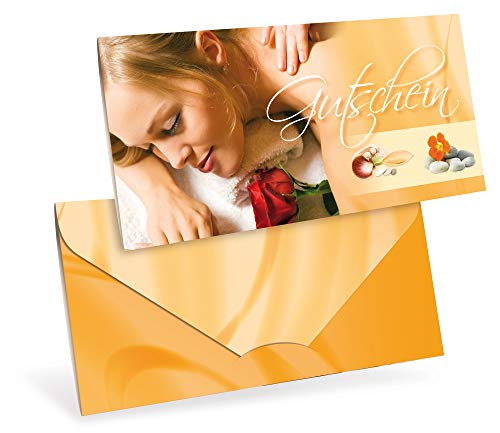 Gutscheinkarten (10 Stück) - Geschenkgutscheine für Massage, Wellness, Kosmetik - DIN lang Faltkarte verschließbar, blanko Vordruck zum Eintragen der Werte von notizblock24