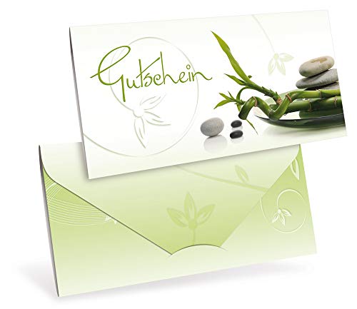 Gutscheinkarten (10 Stück) - Geschenkgutscheine für Physiotherapie, Yoga, Wellness - DIN lang Faltkarte verschließbar von notizblock24