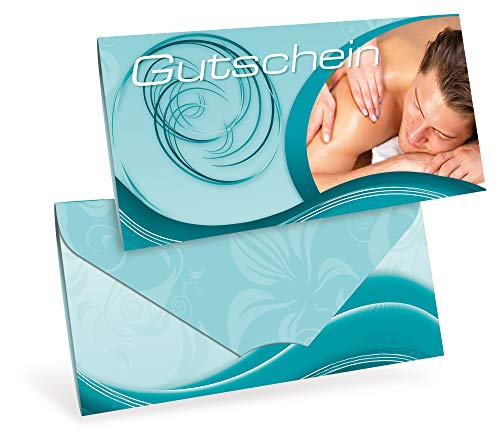 Gutscheinkarten (10 Stück) - Geschenkgutscheine für Wellness, Massage, Physiotherapie - DIN lang Faltkarte verschließbar von notizblock24