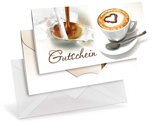 Gutscheinkarten (10 Stück) mit transparenten Briefumschlägen - Geschenkgutscheine für Gastronomie, Café, Bäckereien, Frühstück - DIN lang Faltkarte verschließbar von notizblock24