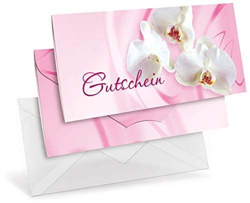 Gutscheinkarten (10 Stück) mit transparenten Briefumschlägen - Geschenkgutscheine für Kosmetik, Wellnes, Floristik - DIN lang Faltkarte verschließbar von notizblock24
