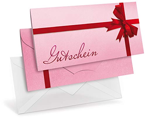 Gutscheinkarten (10 Stück) mit transparenten Briefumschlägen - Geschenkgutscheine für Mädchen, Weihnachten, Kosmetik - DIN lang Faltkarte verschließbar von notizblock24