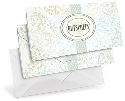 Gutscheinkarten (10 Stück) mit transparenten Briefumschlägen für Ihre Kunden - Geschenkgutscheine für Bastelbedarf, Kosmetik, Wellness - DIN lang Faltkarte verschließbar von notizblock24
