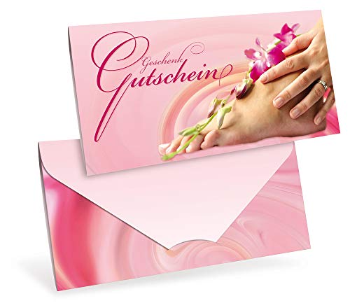 Premium Gutscheinkarten (10 Stück) - Geschenkgutscheine für Fußpflege, Podologie, Wellness - DIN lang Faltkarte verschließbar von notizblock24