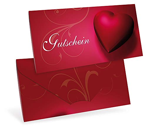 Premium Gutscheinkarten (10 Stück) für Einzelhandel, Valentinstag, Kunden - verschließbare Faltkarte, DIN lang von notizblock24