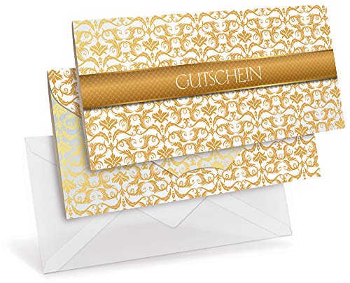 Premium Gutscheinkarten (10 Stück) mit transparenten Briefumschlägen, verschließbare Faltkarte, DIN lang von notizblock24