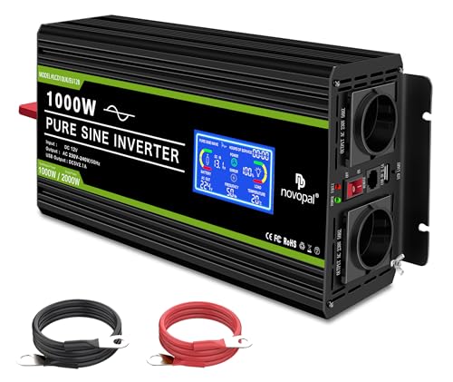 NOVOPAL 1000W Kfz Wechselrichter Spannungswandler 12V 230v Reiner Sinus Umwandler mit LCD-Display- mit 2 EU Steckdose und USB-Port-5 Meter Fernsteuerung NOVOPAL 1000W Kfz Wechselrichter Spannungswandler 12V 230v Reiner Sinus Umwandler mit LCD-Display- mit 2 EU Steckdose und USB-Port-5 Meter Fernsteuerung von novopal