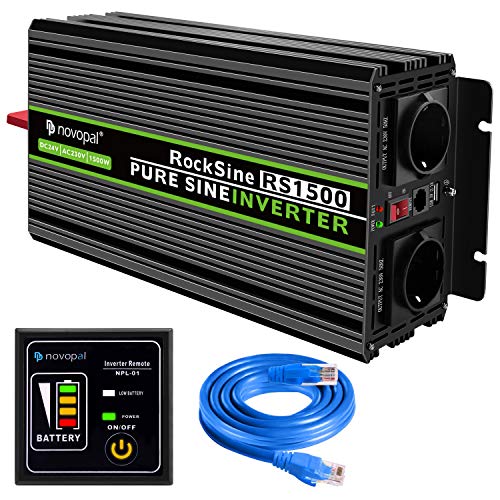NOVOPAL 1500W Kfz Wechselrichter Spannungswandler -24v 230v Reiner Sinus mit 2 EU Steckdose und USB-Anschluss + Fernbedienung + Batteriekabel und Handbuch NOVOPAL 1500W Kfz Wechselrichter Spannungswandler -24v 230v Reiner Sinus mit 2 EU Steckdose und USB-Anschluss + Fernbedienung + Batteriekabel und Handbuch von novopal