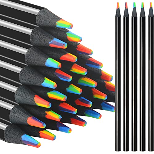 nsxsu 120 Stücke Regenbogen Buntstifte für Kinder, 7 in 1 schwarze hölzerne Regenbogenstifte Bulk, mehrfarbige Bleistifte Kunstzubehör für Erwachsene Zeichnung Färbung Skizzieren Klassenzimmer von nsxsu