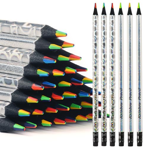nsxsu 12 Stück 7 in 1 Regenbogen Bleistifte, Buntstifte für Kinder, Spaß Bleistifte Multi Farbe Bleistift Art Supplies für Zeichnung Färbung Skizzieren, Geschenke, vorgespitzt von nsxsu