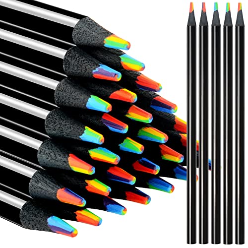 nsxsu 24 Stücke Regenbogen Buntstifte für Kinder, 7 in 1 schwarze hölzerne Regenbogenstifte Bulk, mehrfarbige Bleistifte Kunstzubehör für Erwachsene Zeichnung Färbung Skizzieren Klassenzimmer von nsxsu
