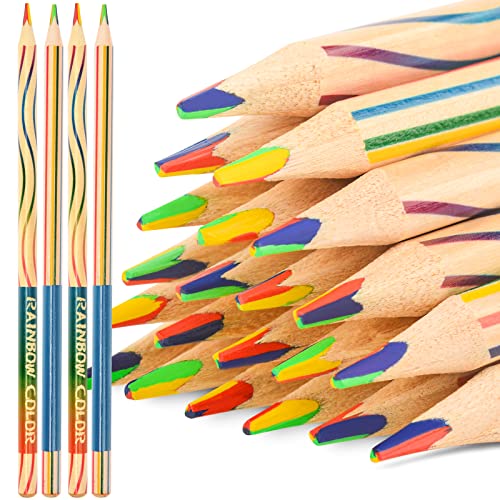 nsxsu 30 Stück Regenbogen Buntstifte für Kinder, 4 in 1 Farbstifte, Regenbogenstift für Kinder, Mehrfarbiger Stift, Spaßstifte von nsxsu