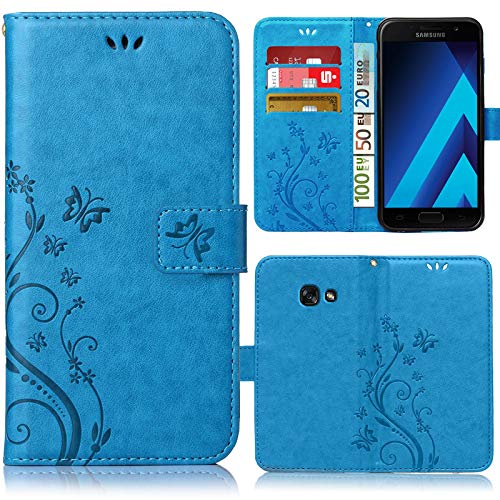 numerva Hülle kompatibel mit Samsung Galaxy A5 2017 Handyhülle Tasche mit Kartenfach Blumenmuster Blau von numerva
