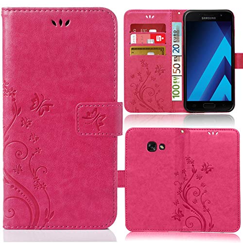 numerva Hülle kompatibel mit Samsung Galaxy A5 2017 Handyhülle Tasche mit Kartenfach Blumenmuster Pink von numerva