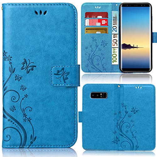 numerva Hülle kompatibel mit Samsung Galaxy S10+ Handyhülle Tasche mit Kartenfach Blumenmuster Blau von numerva