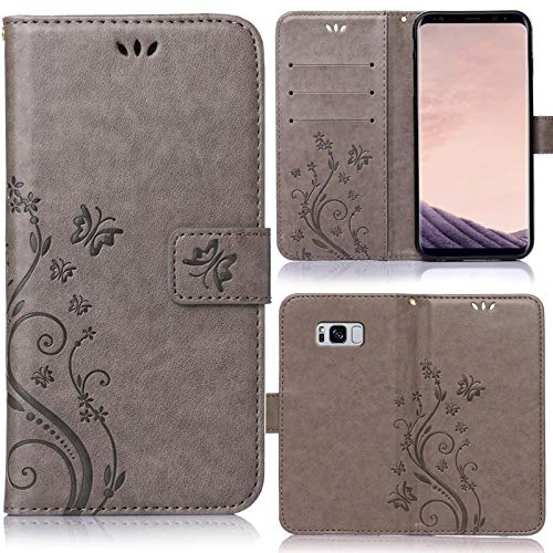 numerva Hülle kompatibel mit Samsung Galaxy S8 Handyhülle Tasche mit Kartenfach Blumenmuster Grau von numerva