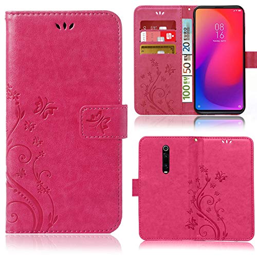 numerva Hülle kompatibel mit Xiaomi Mi 9T und Mi 9T Pro Handyhülle Tasche mit Kartenfach Blumenmuster Pink von numerva