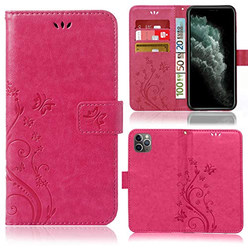 numerva Hülle kompatibel mit iPhone 11 Pro Max Handyhülle Tasche mit Kartenfach Blumenmuster Pink von numerva