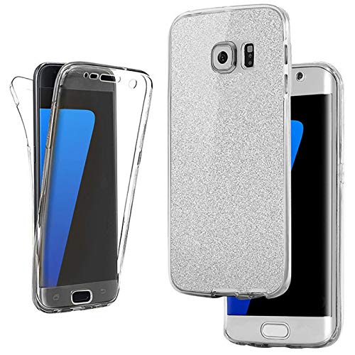 numerva kompatibel mit Samsung Galaxy S9 Plus Hülle Full Case Glitzer Galaxy S9+ Handyhülle beidseitig Silber von numerva