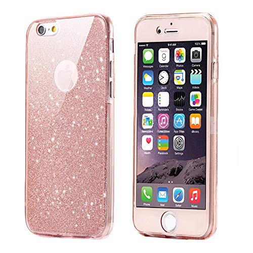 numerva kompatibel mit iPhone 7 Plus Hülle Full Case Glitzer iPhone 8 Plus Handyhülle beidseitig Rosegold von numerva