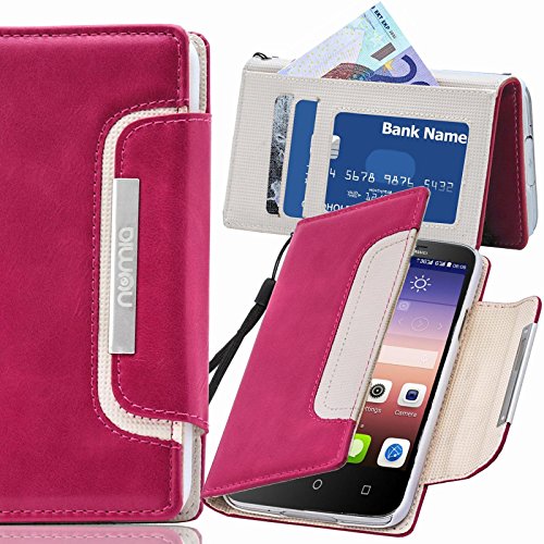 numia Huawei Ascend Y300 Hülle, Handyhülle Handy Schutzhülle [Book-Style Handytasche mit Standfunktion und Kartenfach] Pu Leder Tasche für Huawei Ascend Y300 Case Cover [Pink-Weiss] von numia