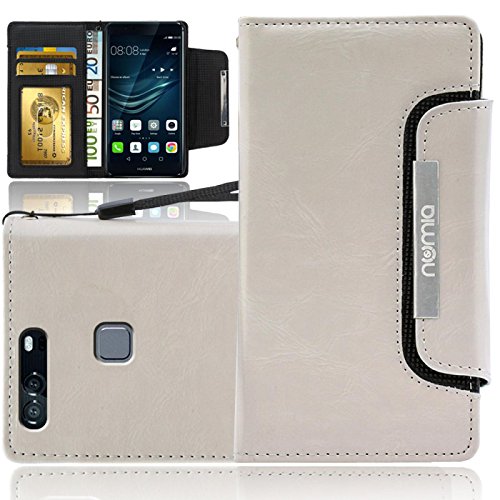 numia Huawei P9 Plus Hülle, Handyhülle Handy Schutzhülle [Book-Style Handytasche mit Standfunktion und Kartenfach] Pu Leder Tasche für Huawei P9 Plus Case Cover [Weiss-Schwarz] von numia