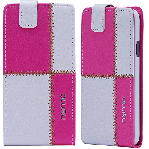 numia LG L65 Hülle, Handyhülle Handy Schutzhülle [Handytasche mit Standfunktion und Kartenfach] Pu Leder Tasche fürLG L65 (D280N) Case Cover [Weiss-Pink] von numia