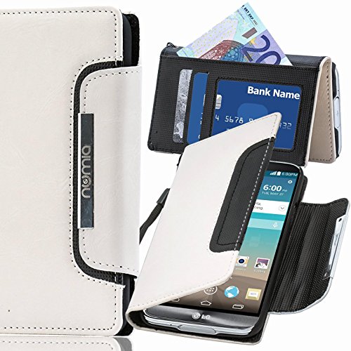 numia LG X Screen Hülle, Handyhülle Handy Schutzhülle [Book-Style Handytasche mit Standfunktion und Kartenfach] Pu Leder Tasche für LG X Screen Case Cover [Weiss-Schwarz] von numia