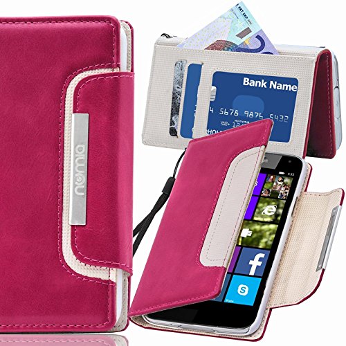 numia Nokia Lumia 830 Hülle, Handyhülle Handy Schutzhülle [Book-Style Handytasche mit Standfunktion und Kartenfach] Pu Leder Tasche für Nokia Lumia 830 Case Cover [Pink-Weiss] von numia
