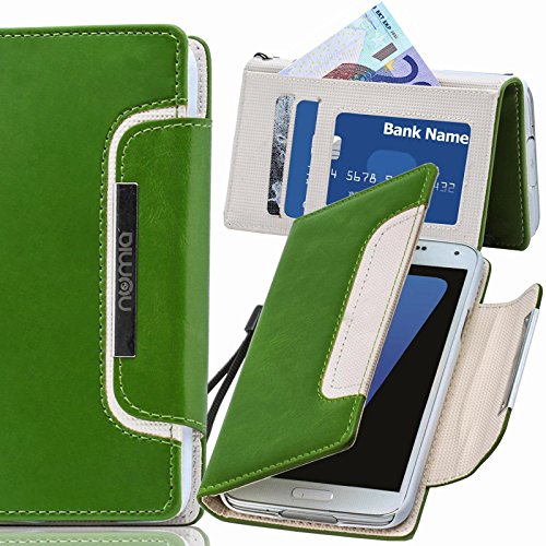 numia Samsung Galaxy J7 2017 Hülle, Handyhülle Handy Schutzhülle [Book-Style Handytasche mit Standfunktion und Kartenfach] Pu Leder Tasche für Samsung Galaxy J7 2017 Case Cover [Grün-Weiss] von numia