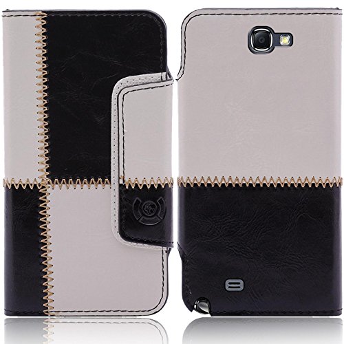 numia Samsung Galaxy Note 2 Hülle, Schutzhülle Case [Book-Style Handytasche mit Standfunktion und Kartenfach] PU Leder Tasche für Samsung Galaxy Note 2 (n7100) Cover [Naht-Muster Schwarz-Weiss] von numia