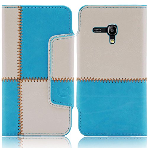 numia Samsung Galaxy S3 Mini Hülle, Schutzhülle Case [Book-Style Handytasche mit Standfunktion und Kartenfach] PU Leder Tasche für Samsung Galaxy S3 Mini (i8190) Cover [Naht-Muster Blau-Weiss] von numia