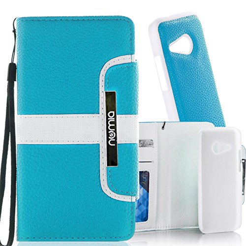 numia Schutzhülle für HTC One M8 Hülle [herausnehmbares Case] PU Leder Tasche Kartenfach [Türkis] von numia