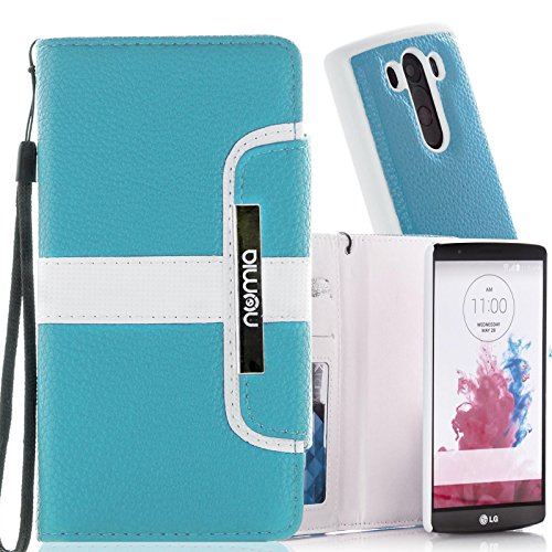 numia Schutzhülle für LG G3 Hülle [herausnehmbares Case] PU Leder Tasche Kartenfach [Türkis] von numia