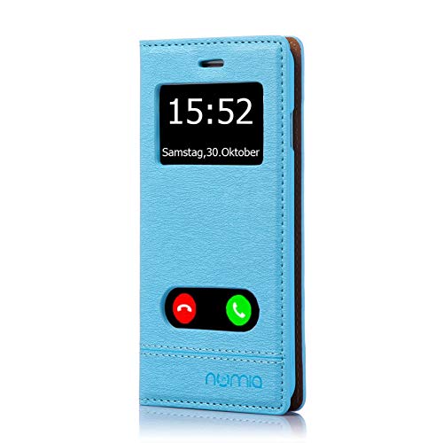 numia Schutzhülle kompatibel mit Sony Xperia Z5 Hülle [Sicht-Fenster View] PU Leder Tasche [Blau] von numia